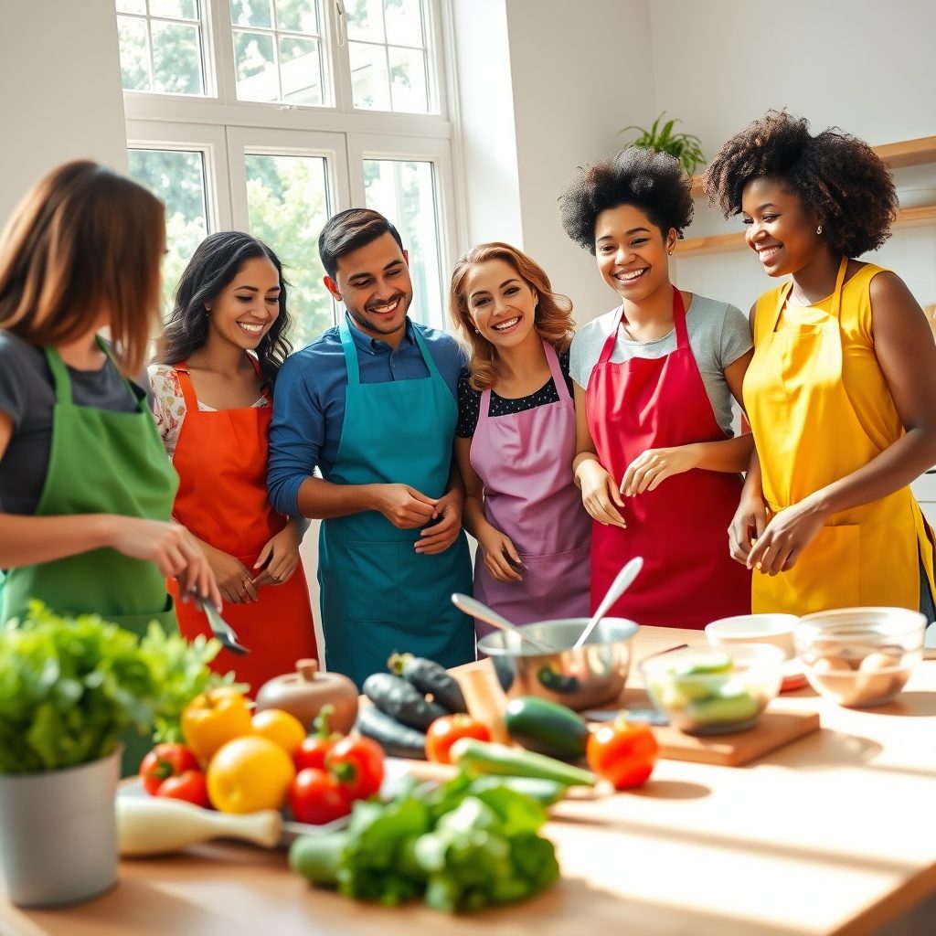 A beginner cooking class in action